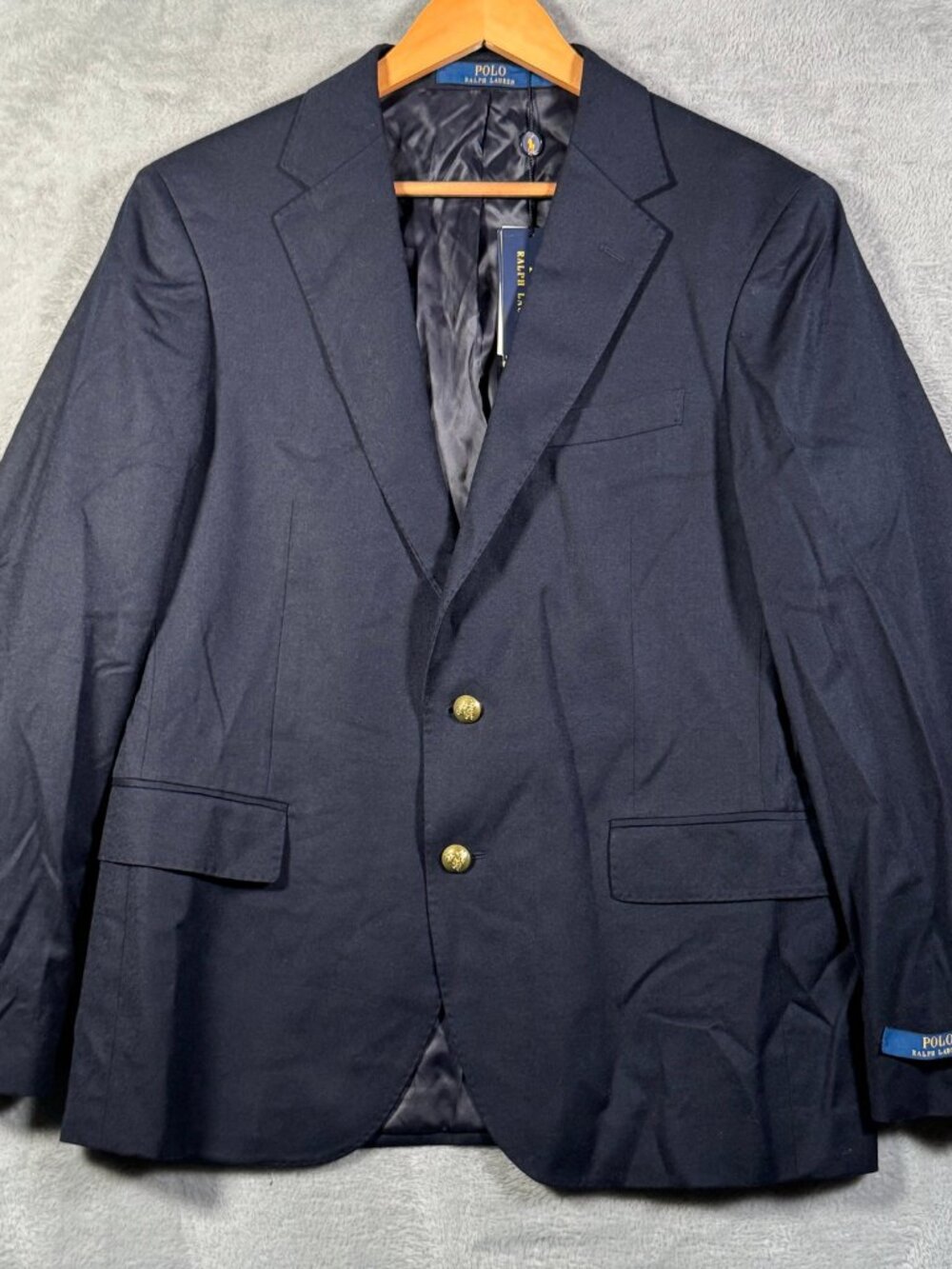 Polo Ralph Lauren Blazer Mens 40S Blue Modern Fit Gold Button Gabardine $398